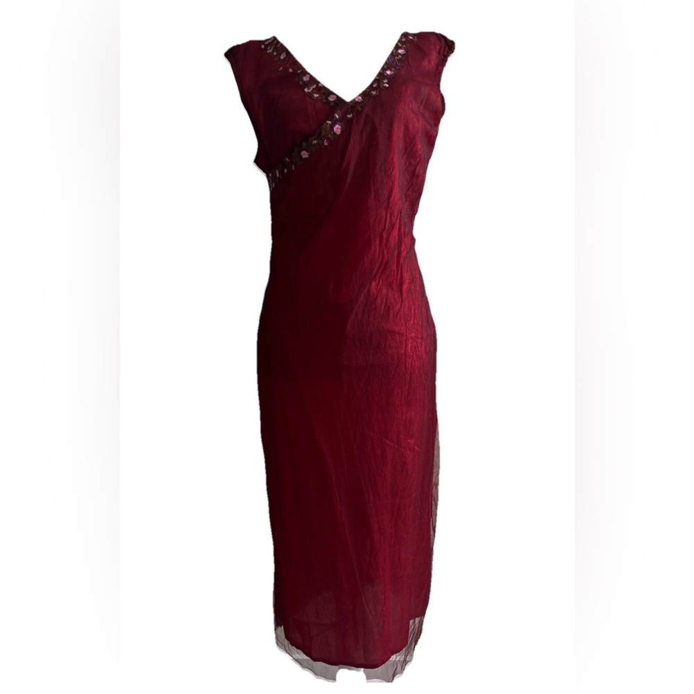 Vintage free people red mesh embroidered dress